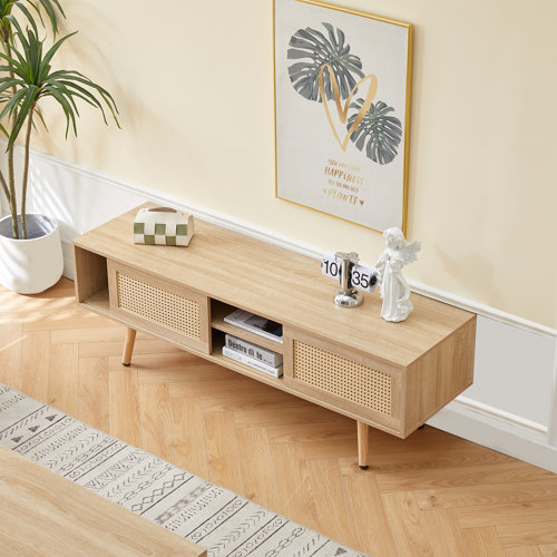 Bay Isle Home Boho TV Stand, Farmhouse Television Stands with Rattan